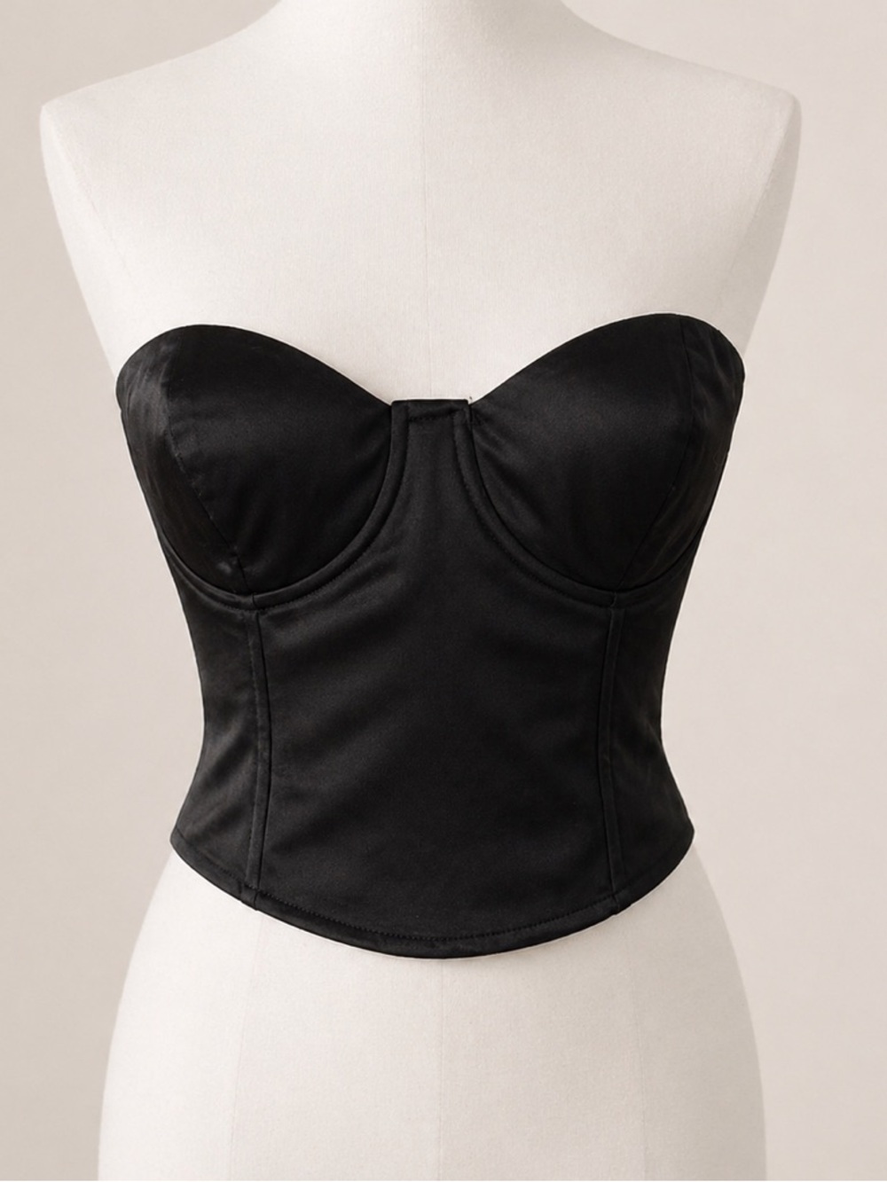 Zara Black Strapless Satin Bustier Corset Top NWT Structured L